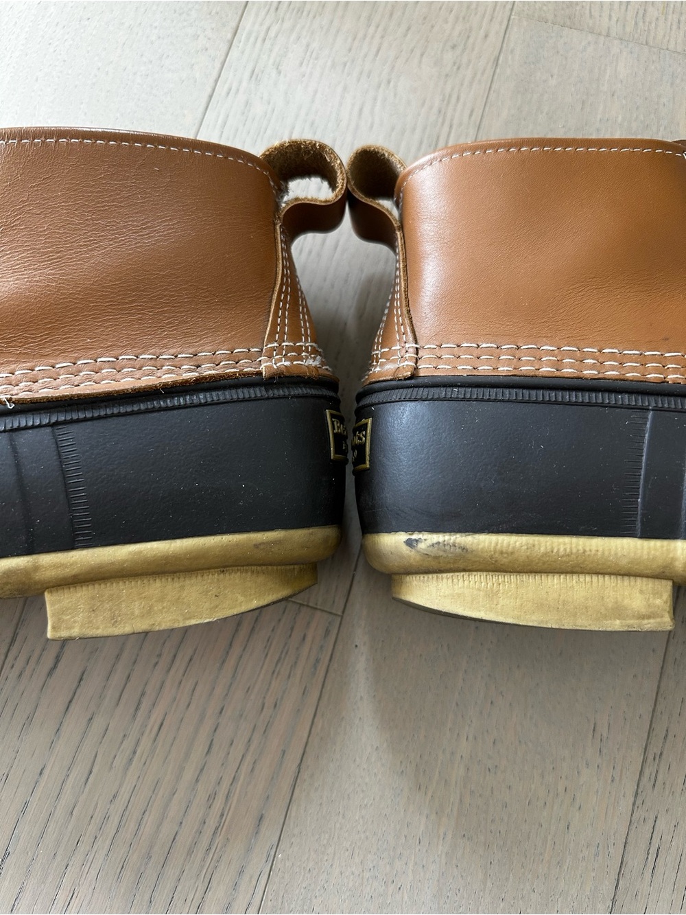 L.L. Bean Duck Boots Rubber Leather Outdoor Waterproof Brown Tan Mens Size 10 - Picture 10 of 12